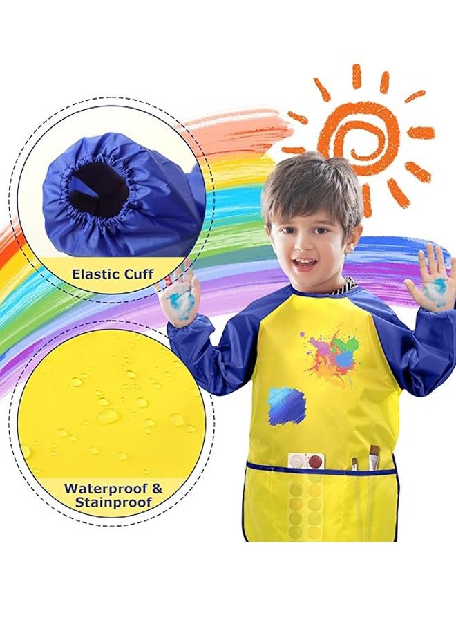 مريلة طلاء للأطفال، حزمة من 2 قطعة، مريلة فنية مقاومة للماء للأطفال الصغار، مريلة فنية للأطفال من عمر 2 إلى 8 سنوات بأكمام طويلة و3 جيوب - Image 4