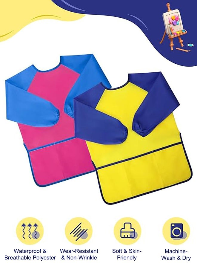 مريلة طلاء للأطفال، حزمة من 2 قطعة، مريلة فنية مقاومة للماء للأطفال الصغار، مريلة فنية للأطفال من عمر 2 إلى 8 سنوات بأكمام طويلة و3 جيوب - Image 2