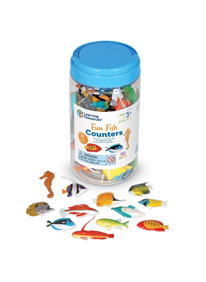 ليرننج ريسورسز موارد تعليمية ممتعة لعد الأسماك، مجموعة من 60 سمكة بلاستيكية ملونة للعد والفرز والنمذجة، 12 نوعًا بتفاصيل واقعية، للأعمار من 3 سنوات فما فوق - Image 1