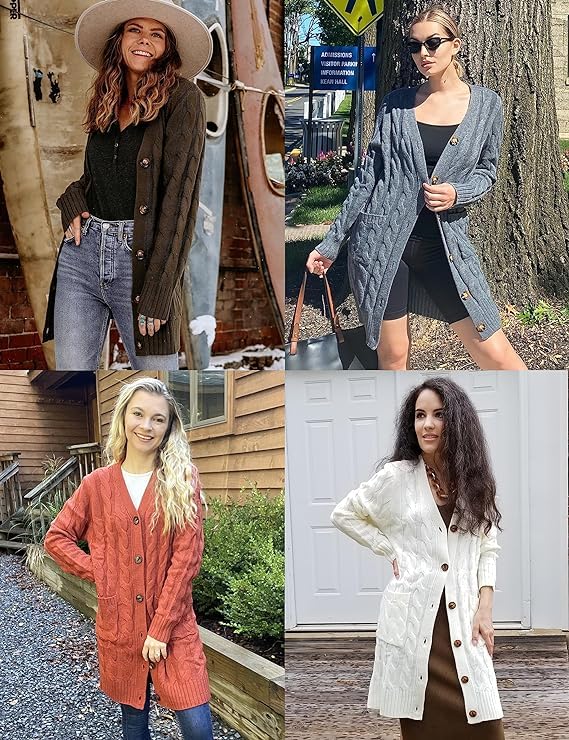 MEROKEETY Women's 2025 Long Sleeve Cardigan Sweater Fall Winter Cable Knit Open Front Button Long Outerwear, Black, M - Image 5
