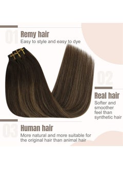 Fshine Balayage Clip in Hair Extensions 12 Inch 3Pcs Darkest Brown Fading to Chestnut Brown and Dark Brown Clip in Human Hair Extensions Real Hair Clip in Extensions 50g  - Image 2