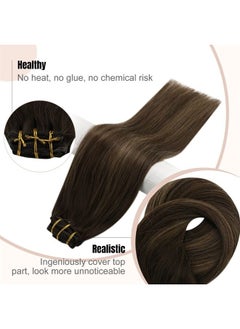 Fshine Balayage Clip in Hair Extensions 12 Inch 3Pcs Darkest Brown Fading to Chestnut Brown and Dark Brown Clip in Human Hair Extensions Real Hair Clip in Extensions 50g  - Image 5