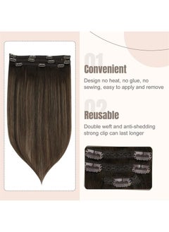 Fshine Balayage Clip in Hair Extensions 12 Inch 3Pcs Darkest Brown Fading to Chestnut Brown and Dark Brown Clip in Human Hair Extensions Real Hair Clip in Extensions 50g  - Image 4