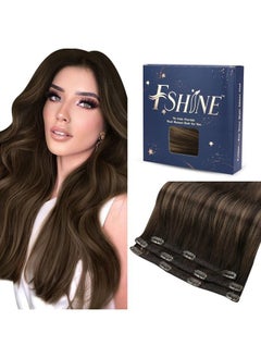 Fshine Balayage Clip in Hair Extensions 12 Inch 3Pcs Darkest Brown Fading to Chestnut Brown and Dark Brown Clip in Human Hair Extensions Real Hair Clip in Extensions 50g  - Image 1