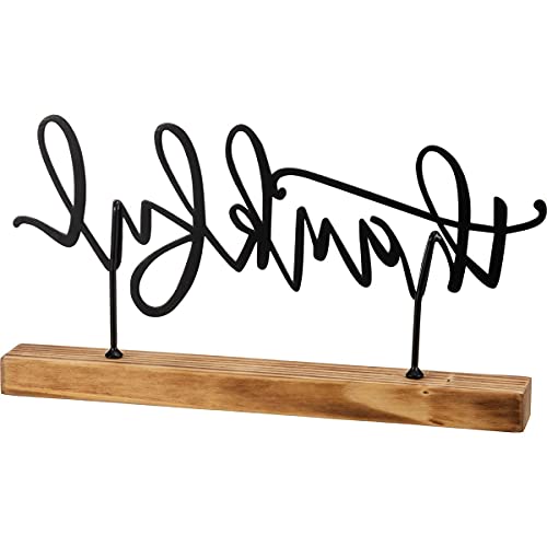Primitives by Kathy Decorative Sitter from our Fall Harvest Collection featuring a metal sign boasting an inspirational word standing on a natural wood base Hand lettered Thankful sentiment is perfect for everyday and seasonal use - Image 3