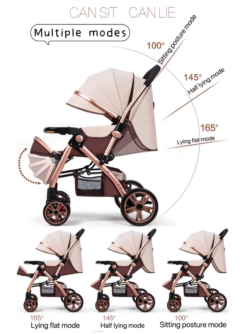 متجر الفرح ثنائية الاتجاه دفع عربة طفل محمولة ، عربة طفل مع ارتفاع مجال الرؤية المزدوجة دفع خزان ، يمكن الجلوس والاستلقاء ، خفيفة الوزن ، قابلة للطي ، أربع عجلات من المطاط ، امتصاص الصدمات قوية ، مساحة كبيرة ، مع سلة تخزين ، صينية ، حامل الكأس ، ودائمة ، مناسبة للأطفال الذين تتراوح أعمارهم بين 0-3 عربة السفر - Image 3