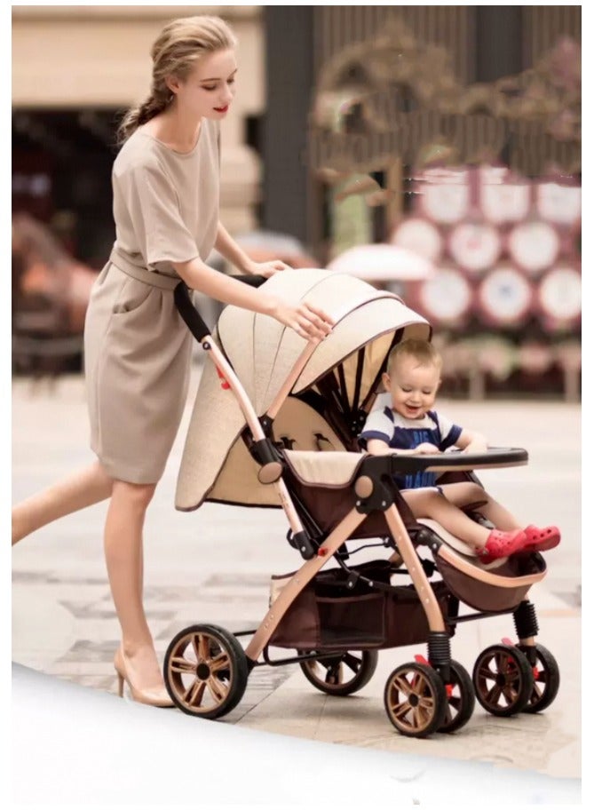 متجر الفرح ثنائية الاتجاه دفع عربة طفل محمولة ، عربة طفل مع ارتفاع مجال الرؤية المزدوجة دفع خزان ، يمكن الجلوس والاستلقاء ، خفيفة الوزن ، قابلة للطي ، أربع عجلات من المطاط ، امتصاص الصدمات قوية ، مساحة كبيرة ، مع سلة تخزين ، صينية ، حامل الكأس ، ودائمة ، مناسبة للأطفال الذين تتراوح أعمارهم بين 0-3 عربة السفر - Image 2