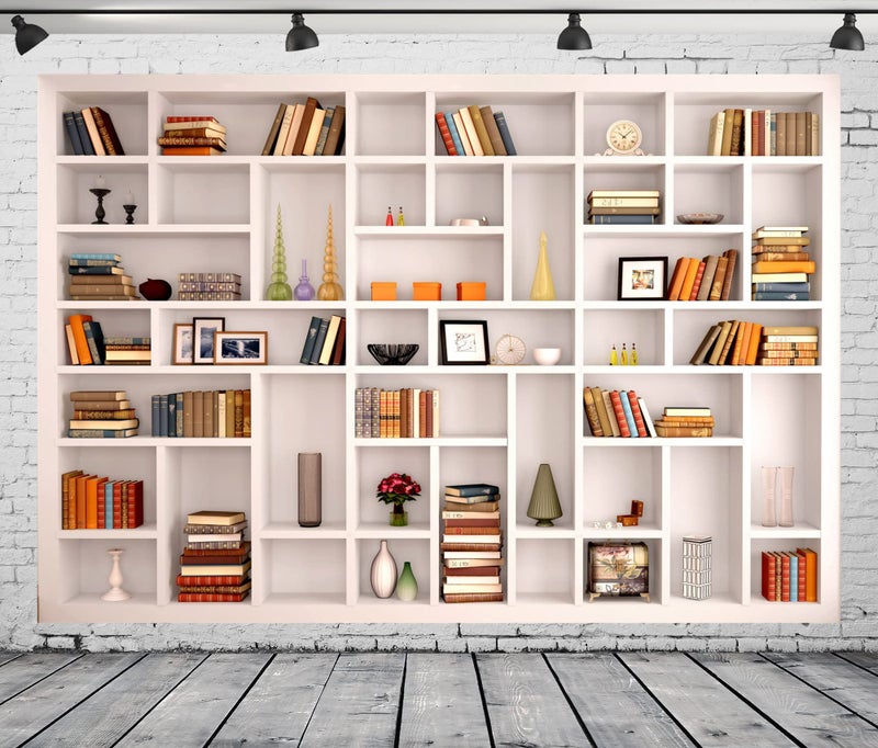 BELECO خلفية مكتبة بيليكو 7x5 قدم من القماش الأبيض لخلفية رف الكتب الحديثة لمكتب المنزل وزوم ميتينغ وزينة مؤتمرات الفيديو وزوم كولز وتسجيل الفيديو وديكورات الصور - Image 2
