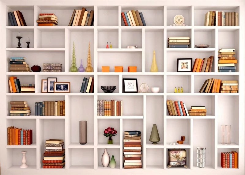 BELECO خلفية مكتبة بيليكو 7x5 قدم من القماش الأبيض لخلفية رف الكتب الحديثة لمكتب المنزل وزوم ميتينغ وزينة مؤتمرات الفيديو وزوم كولز وتسجيل الفيديو وديكورات الصور - Image 1