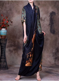 Madam Uniq New Fashionable Cross-Front Silk Dress - Slim Fit Color Block Long Dress for a Youthful Charm  - Image 1