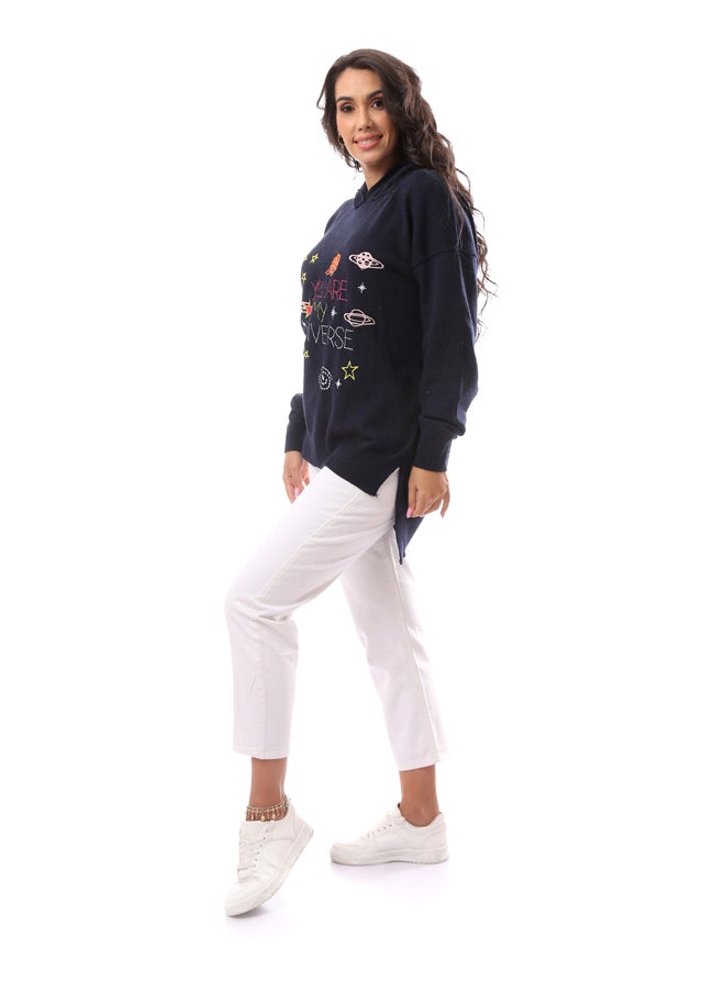 Andora You Are My Universe' Printed Navy Blue Hoodie_Navy Blue 