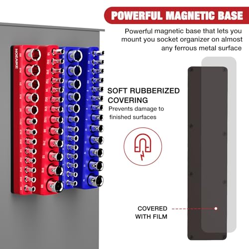 NOEAIKE 14 Inch Magnetic Socket Organizer2Pack Metric SAE Sockets Holder Set 14 Drive Socket TraysHolds 52 Pcs Standard and Deep Size SocketsSocket not Included - Image 5