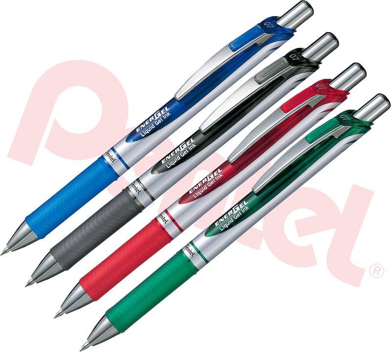 قلم رولربال من نوع Pentel EnerGel مزود بآلية دفع، قطعة واحدة، سمك القلم 0.7 مم (عبوة تحتوي على 4 أقلام، ألوان أساسية)