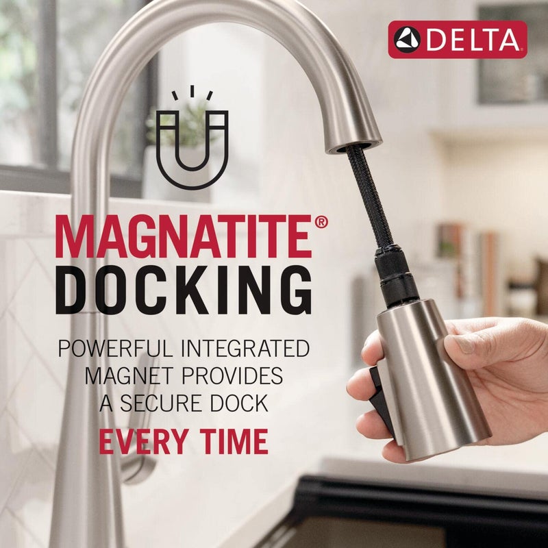 Delta Almari Brushed Nickel Kitchen Faucet with Pull-Out Sprayer, Modern Single Hole Kitchen Sink, Single Handle, Stainless 16943-SS-DST - Image 5