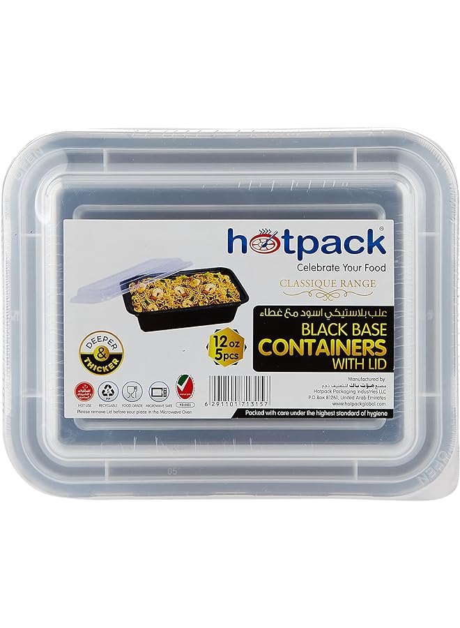 Hotpack Microwaveable Rectangular Black Base Meal Prep Container With Clear Lid Lunch Boxes 12 Oz 5 Pieces ' 5 Units - Image 1