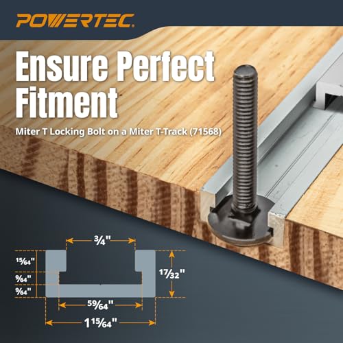 POWERTEC 32" Miter T Track w/T-Bar for Table Saw, Router Table, Band Saw, Works with 3/4” x 3/8” Miter T Slot, Miter Gauge, T Track Accessories for Woodworking and Sliding Jigs, 1 Set (71568) - Image 3