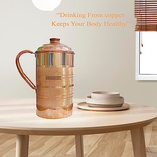 Adoko Pure Copper Water Jug, Pitcher with Silver Touch Smooth Finished, BPA Free & Non-Toxic, Leak Proof and Joint Less with Ayurveda and Yoga Health Benefits 2 Litre - Image 4