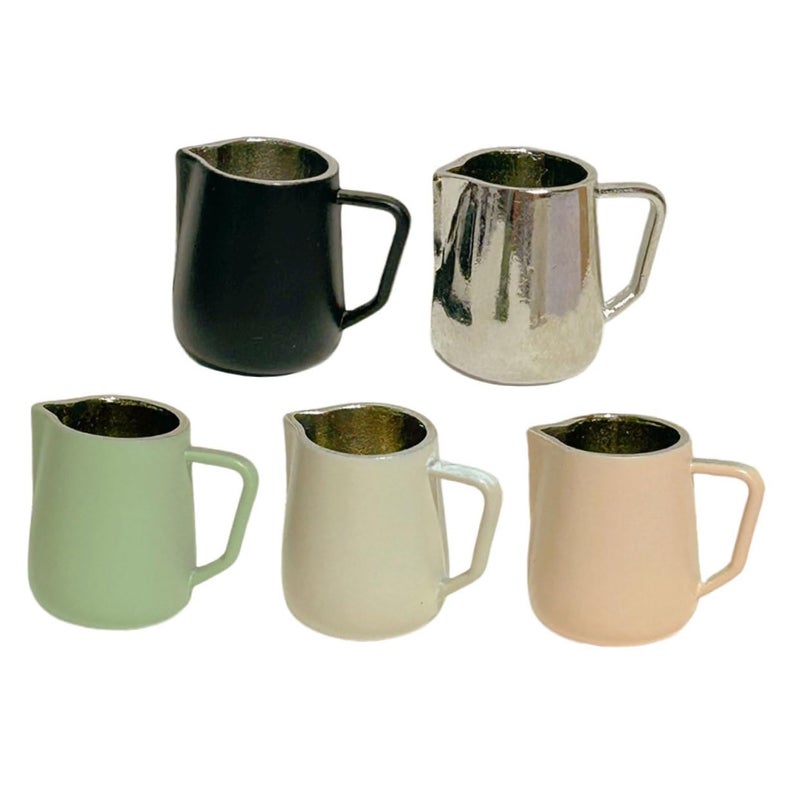 Miniature Coffee Cup And Frothing Pitcher Set Of 2 In Soft Natural Colors For Dollhouse Decor - Image 2