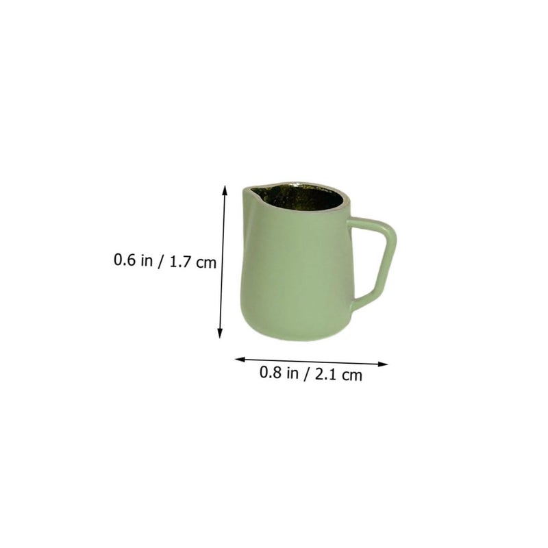 Miniature Coffee Cup And Frothing Pitcher Set Of 2 In Soft Natural Colors For Dollhouse Decor - Image 4