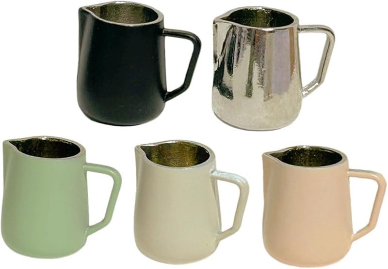 Miniature Coffee Cup And Frothing Pitcher Set Of 2 In Soft Natural Colors For Dollhouse Decor - Image 1