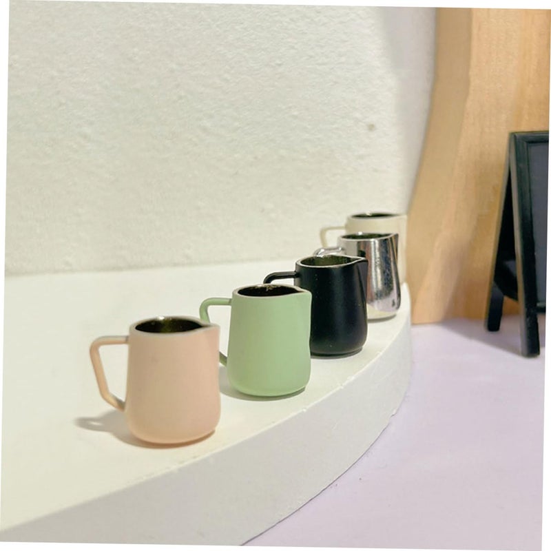 Miniature Coffee Cup And Frothing Pitcher Set Of 2 In Soft Natural Colors For Dollhouse Decor - Image 5