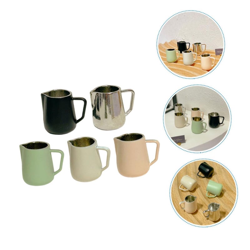 Miniature Coffee Cup And Frothing Pitcher Set Of 2 In Soft Natural Colors For Dollhouse Decor - Image 3