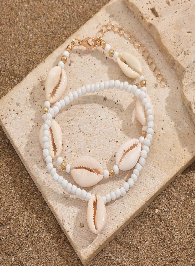 INENIMARTJ Puka Shell Anklets Bracelet for Women Colorful Shell Beaded Anklet Summer Ocean Hawaiian Beach Foot Jewelry Mermaid Seashell Anklets Jewelry for Women (white) - Image 2