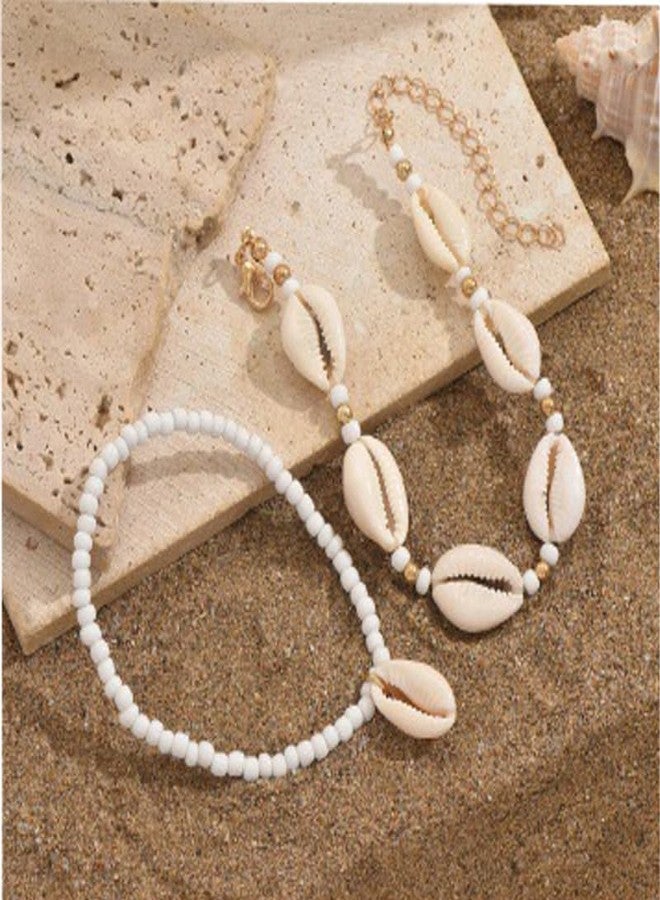 INENIMARTJ Puka Shell Anklets Bracelet for Women Colorful Shell Beaded Anklet Summer Ocean Hawaiian Beach Foot Jewelry Mermaid Seashell Anklets Jewelry for Women (white) - Image 5