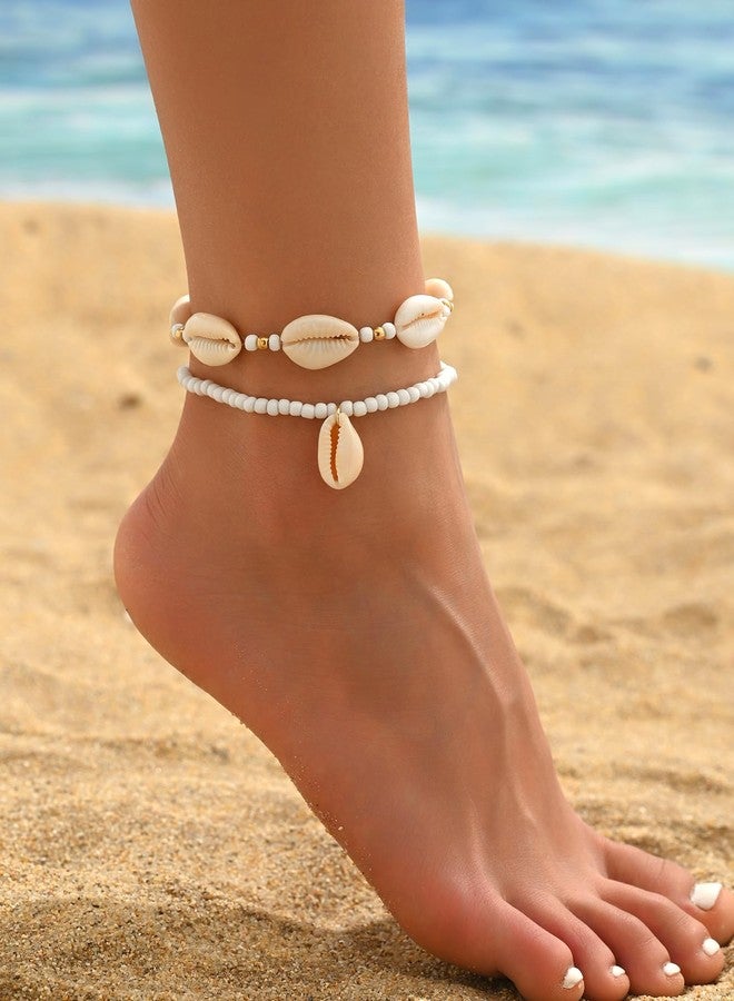 INENIMARTJ Puka Shell Anklets Bracelet for Women Colorful Shell Beaded Anklet Summer Ocean Hawaiian Beach Foot Jewelry Mermaid Seashell Anklets Jewelry for Women (white) - Image 4