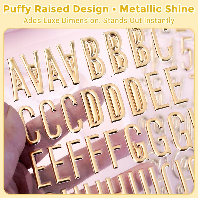 sodknow 6 Sheets Gold Puffy Letter and Number Stickers 1 inch Gold 3D Alphabet Letter Stickers Waterproof Golden Foam Stickers for Mailbox Poster Scrapbooking Sign Graduation Cap Decor DIY - Image 4