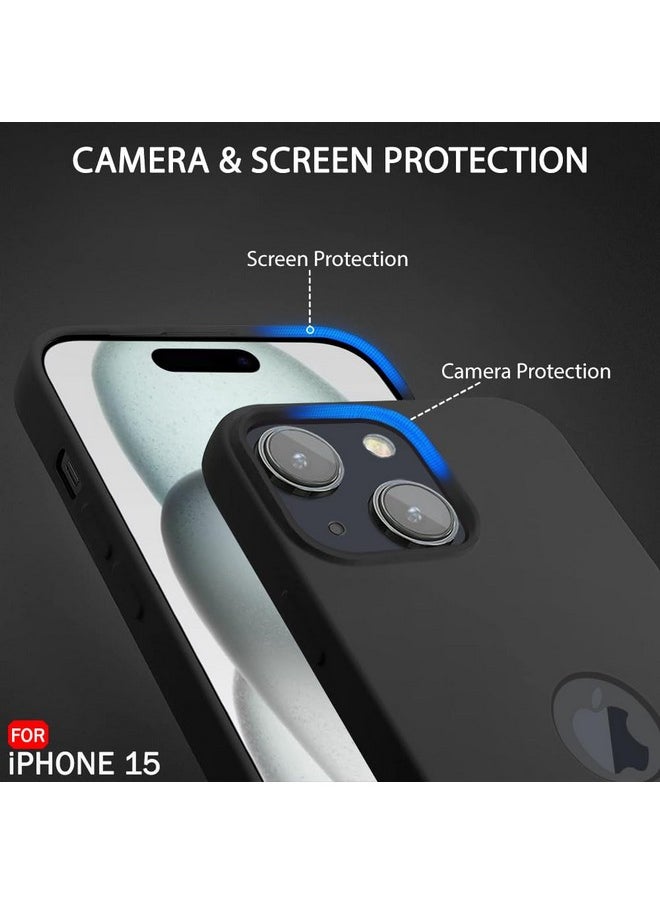 ذا جيفت كارت جراب خلفي من السيليكون السائل الأصلي من TheGiftKart لهاتف iPhone 15 | بطانة داخلية من الألياف الدقيقة الناعمة | حماية الكاميرا من الصدمات | جراب خلفي مقاوم للصدمات لهاتف iPhone 15 (سيليكون، أسود)  - Image 5