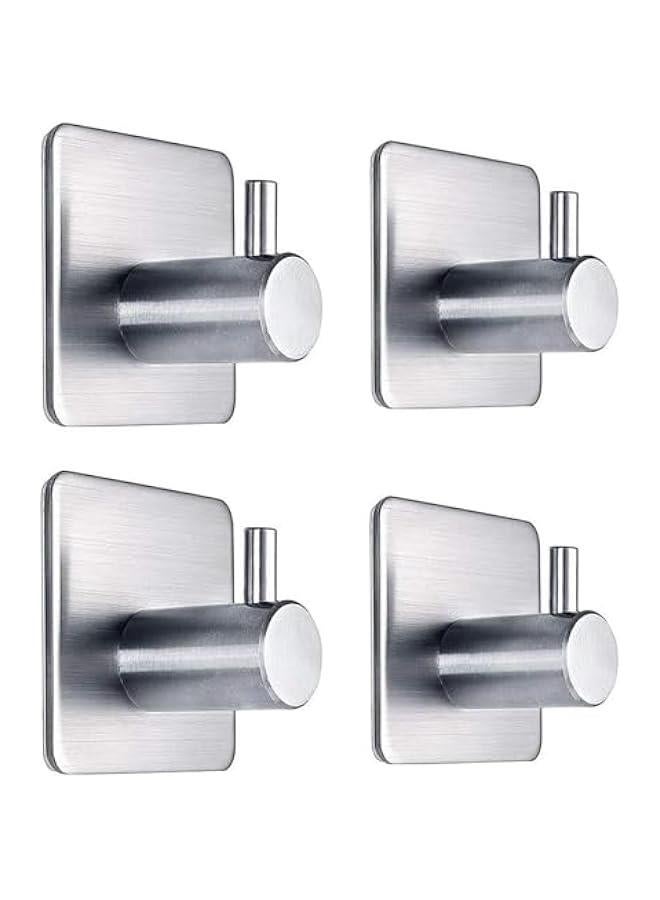 HOOKOR Adhesive Hooks Heavy Duty Wall Hooks Waterproof Stainless Steel Hooks for Hanging Coat, Hat, Towel Robe Hook Rack Wall Mount- Bathroom and Bedroom (57-01-4p) - Image 1
