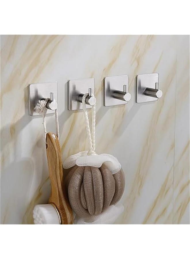HOOKOR Adhesive Hooks Heavy Duty Wall Hooks Waterproof Stainless Steel Hooks for Hanging Coat, Hat, Towel Robe Hook Rack Wall Mount- Bathroom and Bedroom (57-01-4p) - Image 3