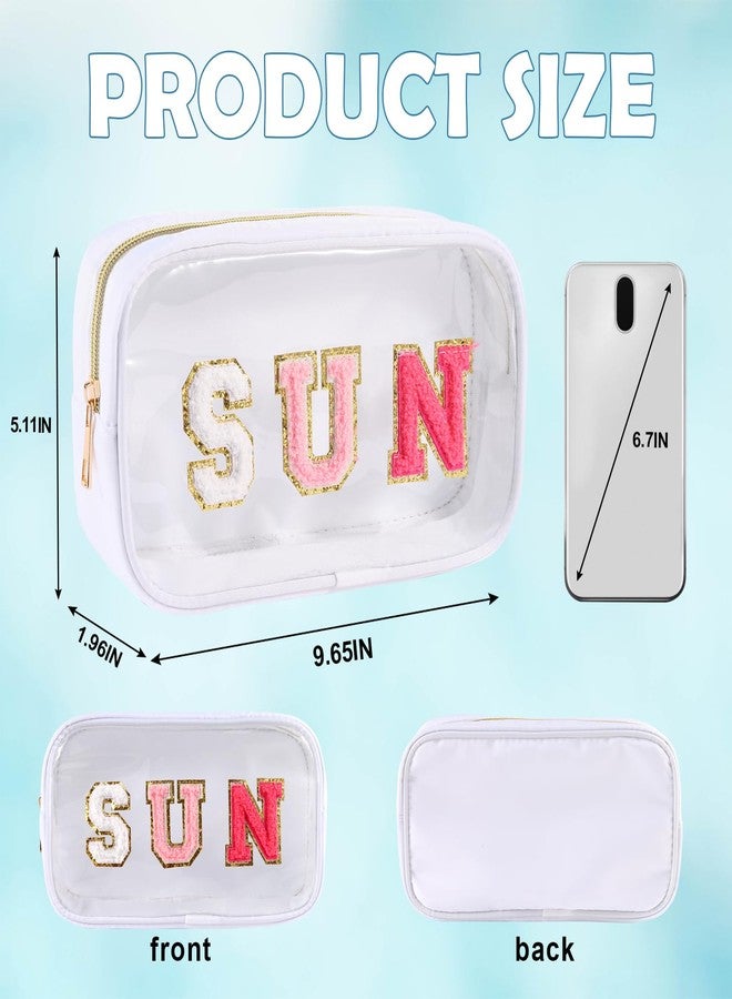Dealkion Sun Makeup Bag Summer Sunscreen Clear PVC Cosmetic Letter Pouch bag Beach Pool Swimming Travel Toiletry Pouch Preppy Makeup Bag Storage Organizer Purse for Women Girls Gifts - Image 2