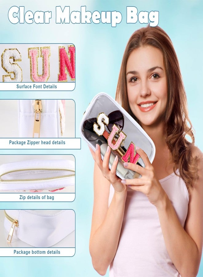 Dealkion Sun Makeup Bag Summer Sunscreen Clear PVC Cosmetic Letter Pouch bag Beach Pool Swimming Travel Toiletry Pouch Preppy Makeup Bag Storage Organizer Purse for Women Girls Gifts - Image 3