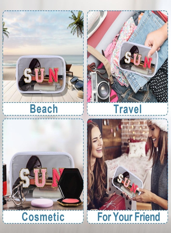 Dealkion Sun Makeup Bag Summer Sunscreen Clear PVC Cosmetic Letter Pouch bag Beach Pool Swimming Travel Toiletry Pouch Preppy Makeup Bag Storage Organizer Purse for Women Girls Gifts - Image 5