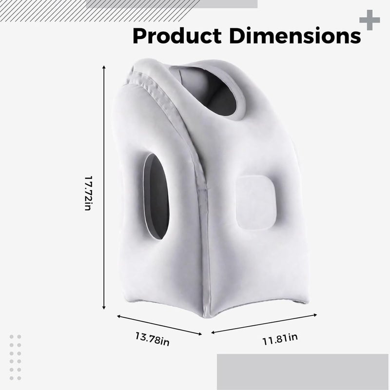 Inflatable Travel Pillow, Gray Air Cushion with Ventilation Holes, Ergonomic Design for Neck Support and Multi-Position Comfort, Portable, Rapid Inflation, Deflation with Storage Bag - Image 4