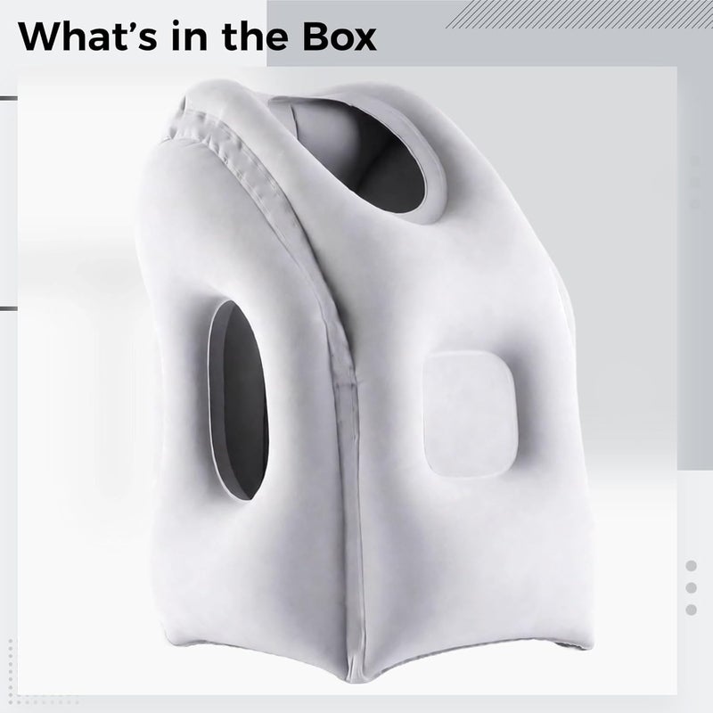 Inflatable Travel Pillow, Gray Air Cushion with Ventilation Holes, Ergonomic Design for Neck Support and Multi-Position Comfort, Portable, Rapid Inflation, Deflation with Storage Bag - Image 5