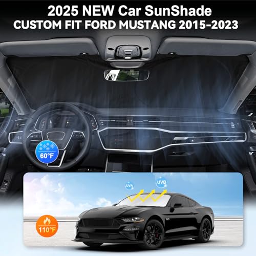 BOODANCARS Sunshade for Mustang 2015-2025 2026 Ford Windshield Sun Shade (NOT for Ford Mustang Mach-E Accessories Foldable Front Window Shield Windshield Cover Sun Visor Protector Block UV Ray Heat Reflector - Image 4