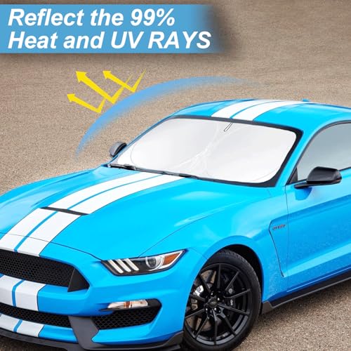 BOODANCARS Sunshade for Mustang 2015-2025 2026 Ford Windshield Sun Shade (NOT for Ford Mustang Mach-E Accessories Foldable Front Window Shield Windshield Cover Sun Visor Protector Block UV Ray Heat Reflector - Image 2