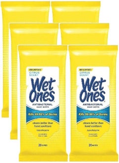 Wet Ones Wet Ones Antibacterial Hands & Face Wipes, Citrus Scent, 20 Count Travel Pack (Pack of 6)  - Image 5