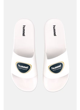 Hummel Men Brand Logo Pool Badge Slides, White  - Image 3