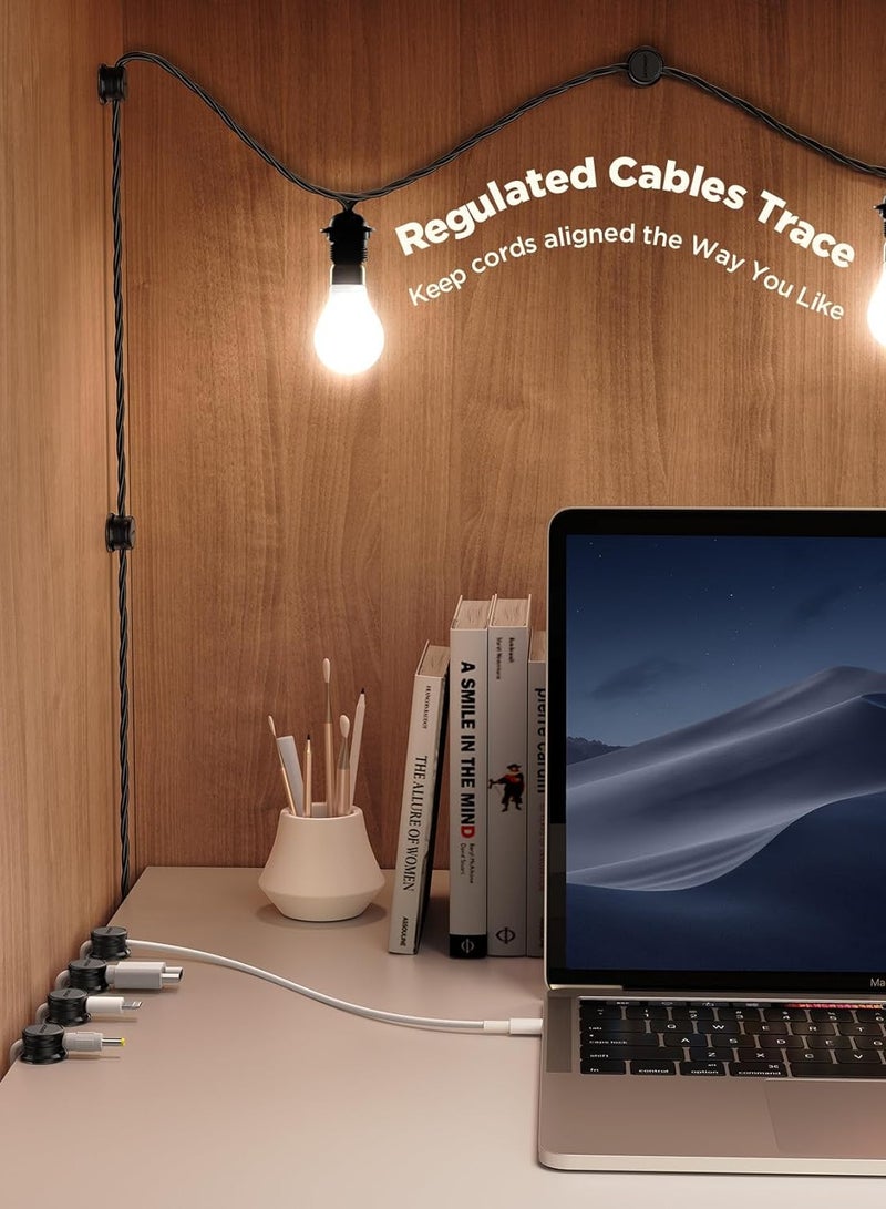 T NEWFUN 6 Pack Magnetic Cable Clips 【Cable Smooth Adjustable】 Cord Holder, Under Desk Cable Management, Adhesive Wire Holder Keeper Organizer (Black) - Image 3