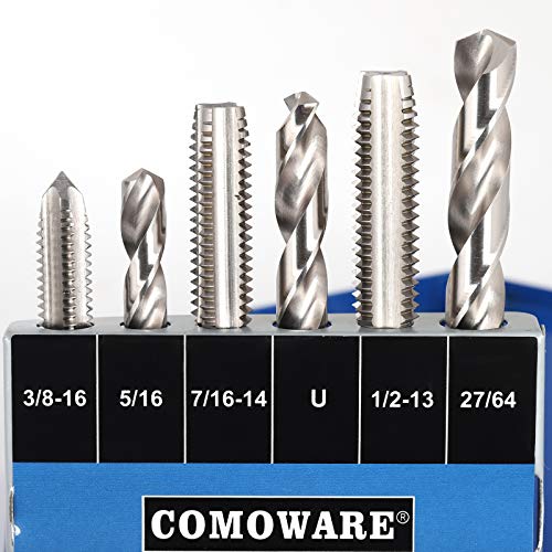 COMOWARE Drill and Tap Sets, HSS Jobber Length Drill Bits with Metal Indexed Case | 18-Piece, 6-32 to 1/2"-13 Tap Sizes - Image 2