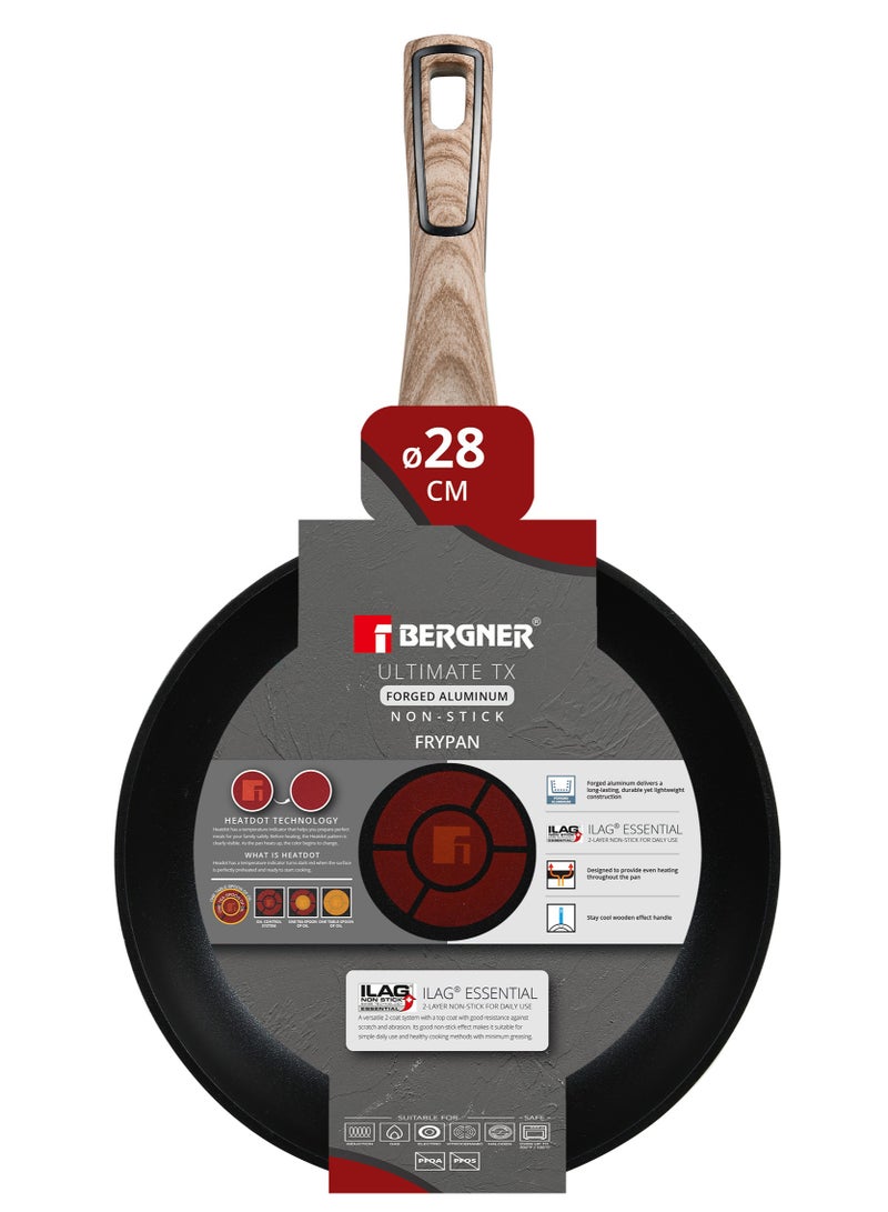 BERGNER ULTIMATE TX FORGED ALUMINUM FRYPAN 28CM WITH HEATDOT TECHNOLOGY, INDUCTION BOTTOM, GREY COLOR, BG36168GY - Image 4