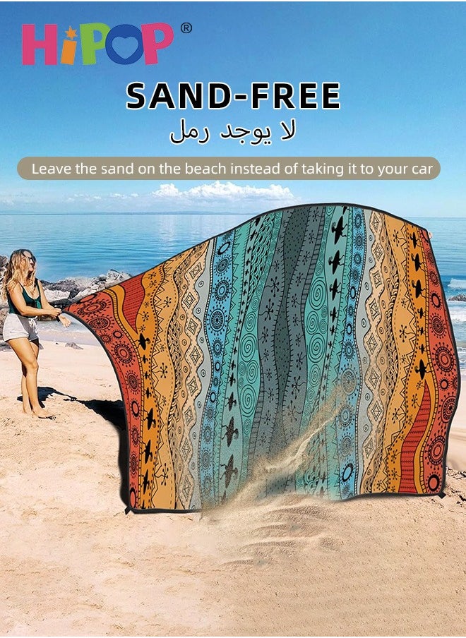 HIPOP 180 × 220cm Beach Blanket, Sandproof Waterproof Oversized Beach Mat for 2-4 Adults, Portable Picnic Mat with 4 Stakes and Corner Pockets, Foldable and Lightweight Camping Blanket for Beach Park Travel  - Image 2