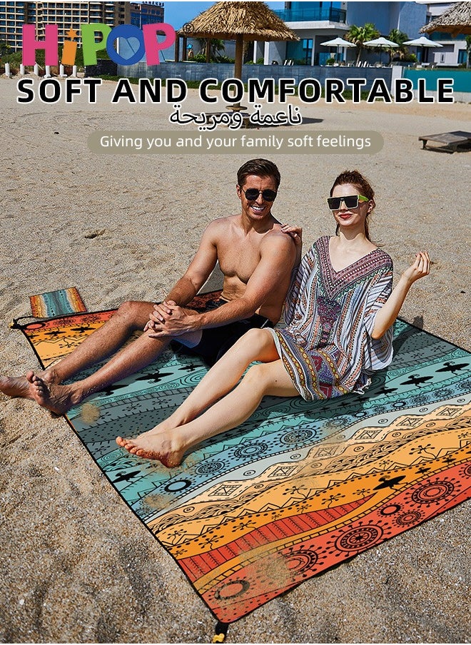 HIPOP 180 × 220cm Beach Blanket, Sandproof Waterproof Oversized Beach Mat for 2-4 Adults, Portable Picnic Mat with 4 Stakes and Corner Pockets, Foldable and Lightweight Camping Blanket for Beach Park Travel  - Image 3