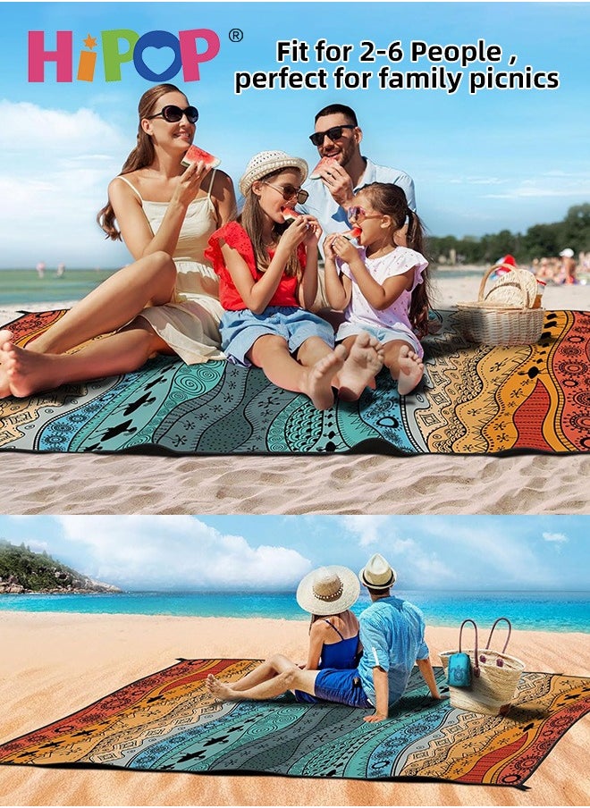 HIPOP 180 × 220cm Beach Blanket, Sandproof Waterproof Oversized Beach Mat for 2-4 Adults, Portable Picnic Mat with 4 Stakes and Corner Pockets, Foldable and Lightweight Camping Blanket for Beach Park Travel  - Image 4