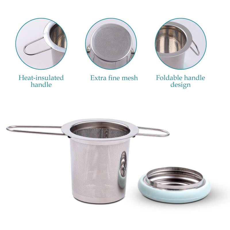 Fenshine Tea Infuser Stainless Steel Tea Strainer Folding Handle Tea Filter Extra Fine Mesh Strainer Brewing Basket with Lid for Loose Leaf Tea (Light Blue) â€¦ - Image 3
