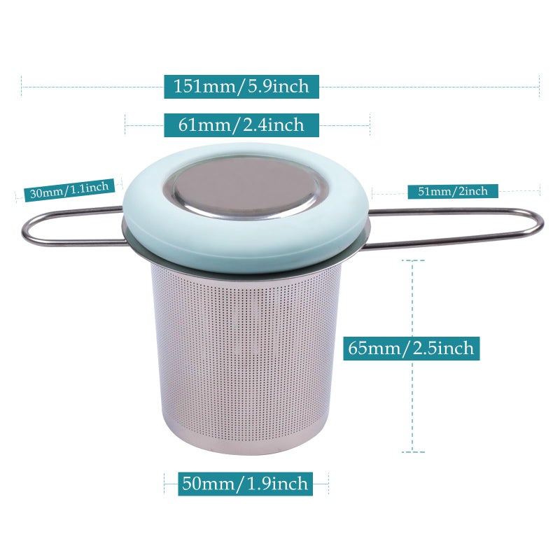 Fenshine Tea Infuser Stainless Steel Tea Strainer Folding Handle Tea Filter Extra Fine Mesh Strainer Brewing Basket with Lid for Loose Leaf Tea (Light Blue) â€¦ - Image 2